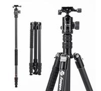 Fotopro 73" Carbon Fiber Tripod for Camera Compact Travel Tripod with Ball Head Detachable Monopod with Quick Release Plate and Camera Bag Load up to 22lbs/10KG X-Go Plus E2 Black