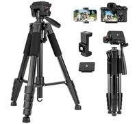 Fotopro 74'' Camera Tripod Lightweight Aluminum Travel Tripod for Smartphone with Detachable 3-Way Pan Head Camera Stand for Video Recording Live Streaming with Phone Holder and Carry Bag