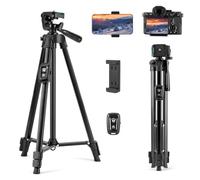 Fotopro Camera Phone Tripod 51 inch Aluminum Lightweight for Travel,360 Degree Panoramic Shooting with Bluetooth Remote and Phone Holder Load up to 3.3lb/1.5kg