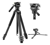 Fotopro Compact Carbon Fiber Travel Video Tripod, 154cm Profile Legs, Professional Heavy-Duty Tripod, Maximum Load of 25kg, Extra Large Fluid Head, Waterproof Bag, Origin Plus+MH-6A