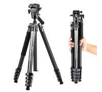 Fotopro X-Airfly Video 64.5 Inch Lightweight Travel Camera Tripod with Fluid Head Panoramic Ball Head 2.95lb Expandable Portable Compact Carbon Fiber Tripod for Camera DSLR Load up to 33lb Grey