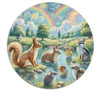 Fotos De Animales 1000 Pieces Group Photo of Animals Jigsaw Puzzle Round DIY Unique Puzzle Games Women Gifts for Men 1000pcs (67.5x67.5cm)