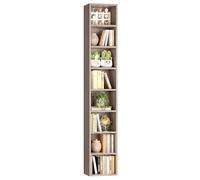 FOTOSOK 8-Tier Media Tower Rack, 11.6 X 9.3 X 70.9 Inches CD DVD Slim Storage Cabinet with Adjustable Shelves, Tall Narrow Bookcase Display Bookshelf for Home Office, Oak