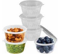 FotoStation 1.7oz Round Sauce Pots with Hinged Lid - Pack of 50 Clear Plastic Portion Cups 50ml Dip Pots Leakproof Takeaway Sauce Containers for Ketchup, Mayo, Chutney, Dressing, Catering & Food Truck