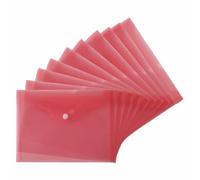 FotoStation 100 Pcs, A5 Plastic Wallet with Stud Button - Translucent Red Colour A5 Plastic Document Wallets - Popper Wallets Folder - Document Envelopes for Home, Office, School