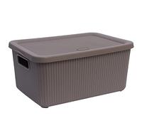 FotoStation 14L Litre Large Plastic Stroge Basket with Lid Rectangular Ribbed Style Multipurpose Strong Basket for Laundry Room, Bathroom (Mirror Grey)