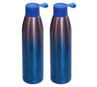 FotoStation 2 x 750 ml Stainless Steel Water Bottle | Blue Vacuum Insulated Double Wall Drink Bottles | Leak-Proof BPA Free Easy to Clean | Thermal Flask | Hot & Cold Metal Drink Bottle