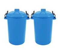 FotoStation 2 x 80L 80 Litre Large Heavy Duty Plastic Dustbin Shatterproof Waterproof Storage Unit with Clip Locking Lid Ideal for Home Garden Rubbish waste Bin Animal Feed (SKY BLUE)