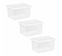 FotoStation 3 X 24L/25L Litres Large Crystal Clear/Transparent Plastic Storage Box Nesting Stackable Design Secure Clip on Lid-Under Bed Wardrobe Shoe Home Garage Office Toy Space Saver - MADE IN UK