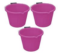 FotoStation 3 x Pink Plastic Builders Bucket 3 Gallon Water Storage Bucket with Handle and Spout 14 Litre Pouring Lip Gardening Tool Easy To Clean and Use (Pink)