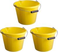 FotoStation 3 x Yellow Plastic Builders Bucket 3 Gallon Water Storage Bucket with Handle and Spout 14 Litre Pouring Lip Gardening Tool Easy To Clean and Use (Yellow)