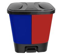 FotoStation 37L Dual Compartment Kitchen Pedal Bin - Twin Recycling & Waste Bin with Lid, 2 Removable Buckets, Foot Pedal, Colour Coded Split Waste Bin for Dry & Wet Rubbish, Space Saving (Blue & Red)