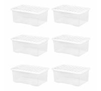 FotoStation 45L Large Crystal Storage Boxes with Lids Strong Plastic Stackable Nestable Container Home Office for Home, Office, Kitchen, Toys and Goods Made in the UK (Pack of 6)