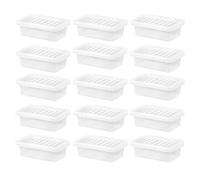 FotoStation 4L Litre Plastic Storage Container with Clip on Lid Small Crystal Clear Storage Organiser for Home Office Stackable Nestable Transparent Boxes 32cm X 20cm X 10cm - Made in UK (Set of 15)