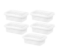 FotoStation 4L Litre Plastic Storage Container with Clip on Lid Small Crystal Clear Storage Organiser for Home Office Stackable Nestable Transparent Boxes 32cm X 20cm X 10cm - Made in UK (Set of 5)