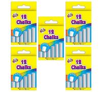 FotoStation 5 Packs - White Chalks for Blackboard Sidewalk Chalk for Toddlers - Non-Toxic, Low-Dust and Easy Wipe Off White Chalk Stick - 12 Pieces in One Pack