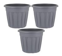 FotoStation 50cm Round Plastic Planter Pots - Traditional Ribbed Upcycled Grey 42L Lightweight Weather Resistant Garden Flower Pots for Indoor & Outdoor Plants | Made in UK (Set of 3)