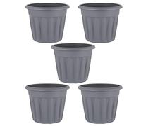 FotoStation 50cm Round Plastic Planter Pots - Traditional Ribbed Upcycled Grey 42L Lightweight Weather Resistant Garden Flower Pots for Indoor & Outdoor Plants | Made in UK (Set of 5)