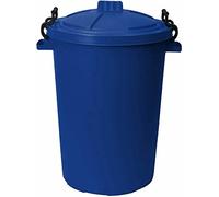 FotoStation 50L Litre Heavy Duty Plastic Clip on Lid Dustbin with 42L Litre Robust Flexi Muck Bucket Garden Home Tub Animal Feed Storage Garbage Waste Bin Indoor Outdoor Uses (Blue, 50L Bin)