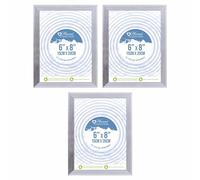 FotoStation 6 x 8 inches Silver Picture Frame with Real Glass Front 15cm x 20cm Silver Ribbed Design Border Photo Frame Poster Document Frames Freestanding and Wall Mounted Frames (Set of 3)