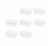FotoStation 7 X 45L Litre Crystal Clear Plastic Storage Box Nesting Stackable Design Secure Clip on Lid-Under Bed Wardrobe Shoe Home Garage Office Toy Space Save (45L Litre, 7)