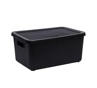 FotoStation 7L Litre Small Storage Box with Lid And Handle Rib Design BPA Free Virgin Plastic Storage Box with Lid For Home and Office Use. (28cm x 20cm x 14cm) (Black)