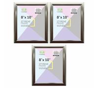 FotoStation 8 x 10 Inches Silver Photo Frame with Styrene Front Picture Frame Desk Stand and Wall Hanging Display Frames for Office Wall Decor 20cm x 25cm Approx. (Set of 3)