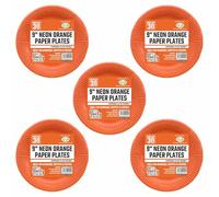 FotoStation - 9” Neon Bright Colours Paper Plates - Disposable 23cm Round Party Paper Plates - Strong & Sturdy Plates Tableware for Indoor/Outdoor Events for Parties, Picnic, & Daily Use (Orange)