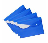 FotoStation - A4 Document Wallets Pack of 100 - Bright Royal Blue Plastic Poly Dual Pocket Envelope Folders with Snap Button Closure, 0.16mm File Wallets for School, Office & Home Filing