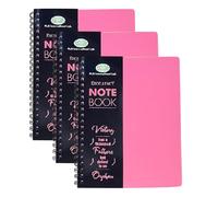 FotoStation A4 Spiral Notebook 3 Pack - Pink Polypropylene Twin Wire Bound Notebooks, 140 Ruled Pages 68 GSM, Durable PP Cover Wiro Bound Writing Pads for School, College, Office, Study & Revision