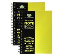 FotoStation A4 Spiral Notebooks 2 Pack - Twin Wire Ruled Writing Pads with Bright Yellow Durable Poly Covers, 140 Lined Pages, 68 GSM Paper for School, Office, Study & Revision