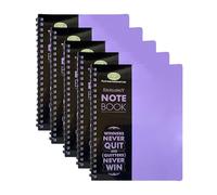 FotoStation A4 Spiral Ruled Notebooks 5 Pack - Premium Purple Twin Wire Bound Writing Pads, 140 Ruled Pages, 68 GSM Paper, Durable Poly Cover for School, Office, Study, Revision & Note Taking