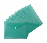 FotoStation A5 Plastic Wallets with Stud Button, Pack of 20 - Translucent Colour Plastic Document Folders to Store Documents A5 Popper Wallets (Green)