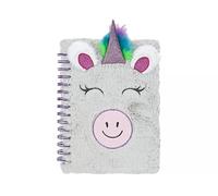 FotoStation - A5 Plush Unicorn Notebook - Soft Fluffy Cover with Embroidered Face & 3D Glitter Horn | 80 Lined Pages (70 GSM) | Spiral Bound Cute Unicorn Diary - (Magical Unicorn Design)