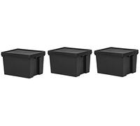 FotoStation Black Bam 100% Recycled Super Strong Impact Resistant Black Re-Usable Storage Boxes With Lids indoor and Outdoor Use 49.00 x 39.50 x 32.00 cm (45 Litre, Set of 3)