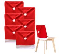 FotoStation - Christmas Chair Covers 6 Piece - Velvet Santa Hat Chair Back Covers, Red & White Festive Slipcovers For Dining Chairs, Holiday Party Decoration