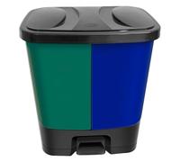 FotoStation Green and Blue - Twin Bin 37 Litre Plastic Double Rubbish Bin Dual Compartment Kitchen Recycling Bins with Lid and Detachable Buckets with Handle 2 in 1 Pedal Dustbin for Indoor & Outdoor