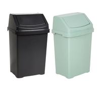 FotoStation Indoor Plastic Waste Bins, 8L Capacity Swing bin, Flip Top Bin, Silver Sage & Midnight Greyish, 2 Pack