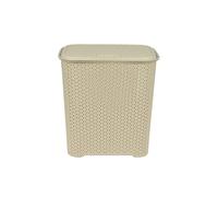 FotoStation Laundry Basket with Lid Small 45L Litre Plastic Laundry Washing Basket with Handle Knit Design Hamper Storage Cloths Washing Basket Bin for Bathroom Bedroom 43 x 27 x 44cm (Beige)