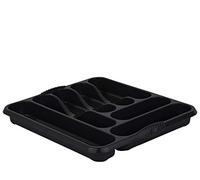 FotoStation Midnight Greyish 7 Compartment Plastic Kitchen Cutlery Tray Organiser Rack Utensils Holder Tray Non-Slip, Durable & Lightweight Drawer Insert Tidy Storage Tray 42cm X 37cm X 5cm
