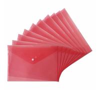 FotoStation Pack of 10, Plastic Wallets A4 Plastic Document Folders with Secure Snap Button Translucent Red Colour Popper Files Wallets Great for School, Office, Travel, or Home Organization
