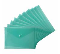 FotoStation Pack of 100 x A4 Plastic Wallets Translucent Green Colour A4 Plastic Document Wallet Waterproof, Durable Popper Wallets with Stud Button