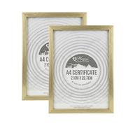 FotoStation Pack of 2 - A4 Gold Picture Frames with Glass Front - Modern Ribbed Photo Frames for Wall Mount or Tabletop Display, Certificate Frames for Art Prints, Family Photos & Home, Office Decor