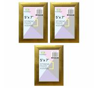 FotoStation Pack of 3-5 x 7 Inches/13cm X 18cm Photo Picture Frame Gold with Styrene Front Flat Edge Wooden Effect Frames - Wall Mount and Tabletop Display Poster Frame for Wall Decor (Gold)