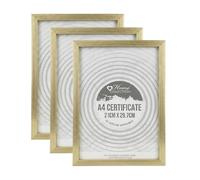 FotoStation Pack of 3 A4 Gold Picture Frames with Glass Front - Modern Ribbed Photo Frames for Wall Mount or Tabletop Display, Ideal for Certificates, Family Photos, Art Prints & Home Office Decor