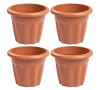 FotoStation Pack of 4 x 25cm Terracotta Round Planter Plant Holder Suitable for Indoor/Outdoor Use 4.5L Litre Capacity Approx. Weather Resistant and Lightweight Plant Pot 25cm x 25cm x 20cm
