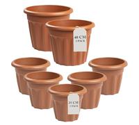 FotoStation Pack of 7, Round (2 x 40cm + 5 x 25cm) Terracotta Plastic Planter Garden Plant Pot Lightweight, Weather Resistant Flower Pot Indoor/Outdoor Use (2 x 40cm terracotta + 5 x 25cm terracotta)