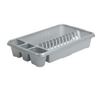 FotoStation Plastic Medium Dish Drainer Dishes, Plates, Cups, Cutlery Holder Rack Draining Board Drying Tray Racks 47 x 27.50 x 9cm (Silver)