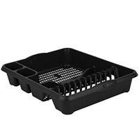 FotoStation Plastic Medium Dish Drainer Dishes, Plates, Cups, Cutlery Holder Rack Draining Board Drying Tray Racks 47 x 27.50 x 9cm Large, Black