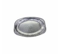 FotoStation Professional 14 Inch Oval Aluminium Foil Platters | Silver Embossed Heavy-Duty Serving Trays | Reusable & Disposable | Oven, Microwave & Freezer Safe | Catering & Events (Pack of 50)